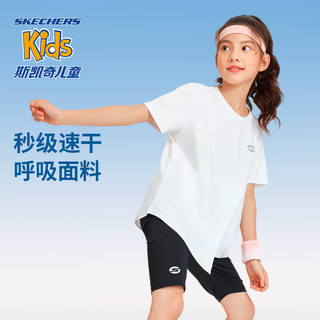 Skechers斯凯奇短袖防晒凉感紧身五分裤夏季女童休闲运动套装P224G014 亮白色/0019 160