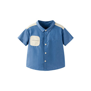 迷你巴拉巴拉男童短袖衬衫夏季宝宝亲肤柔软透气时尚儿童上衣 蓝色调00388 90cm