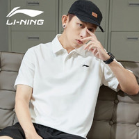 LI-NING 李宁 POLO衫男t恤夏季新款训练透气短袖休闲宽松运动男上衣可定制 经典白(全棉+刺绣Logo) M/170