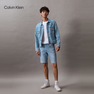 Calvin Klein Jeans24春夏男士经典标牌水洗微弹休闲牛仔短裤J325421 1AA-牛仔浅蓝 32