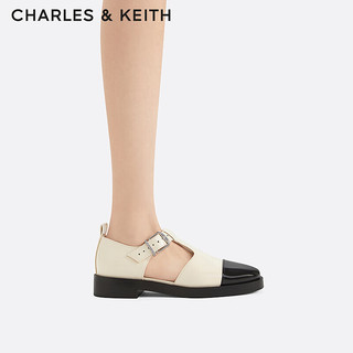 CHARLES&KEITH24春法式拼色平底单鞋搭扣玛丽珍CK1-70900504 Beige米色 36