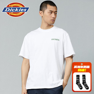 dickies24春夏 男女同款背后印花宽松圆领短袖T恤DK012926 白色 S
