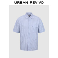 URBAN REVIVO 男士休闲通勤气质撞色条纹开襟衬衫 UML240035 浅蓝色条纹 L