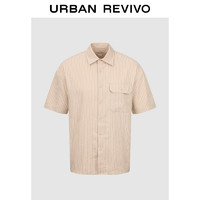 URBAN REVIVO 男士休闲通勤气质撞色条纹开襟衬衫 UML240035 浅卡其条纹 L