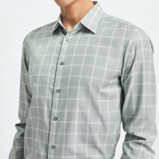 雅戈尔衬衫男士2024春夏青年男长袖衬衫全棉格子衬衫 绿色，格纹 42