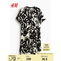 H&M 女装2024春季粘纤裙衫式连衣裙1214786 黑色/花卉 160/88A