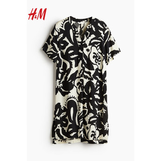 H&M 女装2024春季粘纤裙衫式连衣裙1214786 黑色/花卉 160/88A