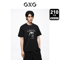 GXG男装 210g重磅图案印花简约宽松休闲短袖T恤男士 24年夏季 黑色 180/XL