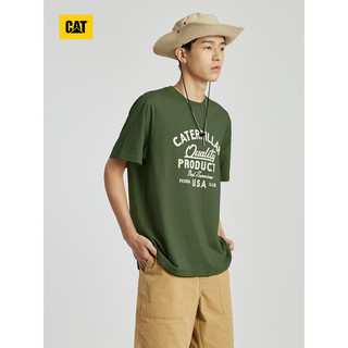 CAT卡特24春夏男户外休闲复古文字印花短袖T恤 深绿色 2XL