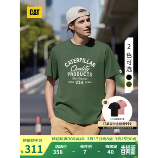 CAT卡特24春夏男户外休闲复古文字印花短袖T恤 深绿色 XL