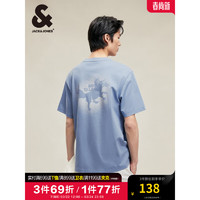 杰克·琼斯（JACK&JONES）夏季动物印花短袖T恤纯棉休闲舒适宽松时尚潮流男224201103 E40无限蓝 常规 E40无限蓝 180/100A/L