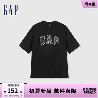 Gap男女装2024夏季纯棉字母logo圆领短袖T恤百搭上衣892185 黑色 185/108A(XXXL)亚洲尺码