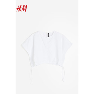 H&M女装2024春季女士高级气质短款抽绳设计短上衣1218152 海军蓝 165/96A