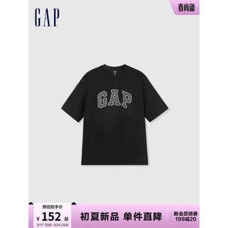 Gap 盖璞 男女装2024夏季纯棉字母logo圆领短袖T恤百搭上衣892185 黑色 165/88A(S)亚洲尺码