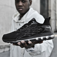 Delocrd 德尔加多 春季时尚透气大码男鞋网面气垫潮流百搭运动休闲鞋子 黑色 40