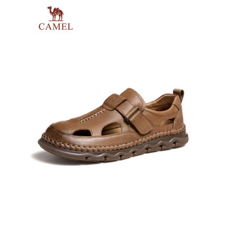 骆驼（CAMEL）2024夏季休闲凉鞋通勤镂空透气柔软舒适皮鞋男 G14M201626 黄棕 41