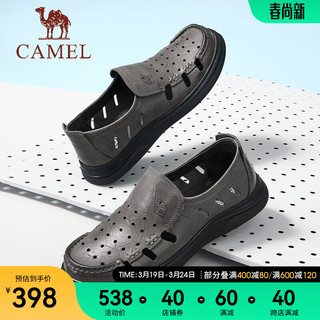 骆驼（CAMEL）2024夏季网孔透气舒适乐福鞋牛皮柔软套脚商务皮鞋 G14M155654 灰色 40