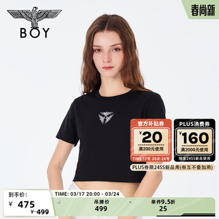 BOY LONDONBOYLONDON春夏24女士短款T恤三鹰标烫钻时尚立体短袖W01002 黑色 L