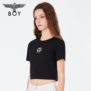 BOY LONDONBOYLONDON春夏24女士短款T恤三鹰标烫钻时尚立体短袖W01002 黑色 L