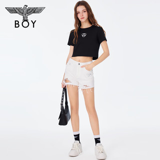 BOY LONDONBOYLONDON春夏24女士短款T恤三鹰标烫钻时尚立体短袖W01002 黑色 S