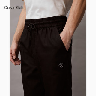 Calvin Klein Jeans24春夏男士简约刺绣抽绳腰纯棉直筒休闲长裤J325560 BEH-太空黑 L