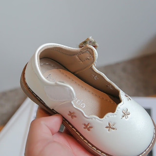 婧麒（JOYNCLEON）女童小皮鞋2024春夏儿童白色舞蹈鞋女孩鞋子演出单鞋 B款米色 21码