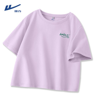 WARRIOR 回力 水绿色短袖T恤女2024年夏季新款短款小个子显瘦运动休闲半袖上衣 丁香紫-回力笑脸