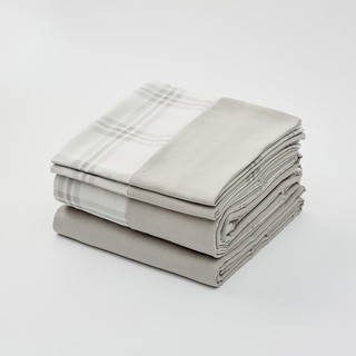 MUJI 柔软洗棉 被套套装 床上用品三/四件套 全棉纯棉 灰色小格纹 床单式 双人用：适用1.5米床/四件套