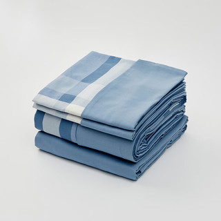 MUJI 柔软洗棉 被套套装 床上用品三/四件套 全棉纯棉 蓝色大格纹 床垫罩式 加大双人用：适用1.8米床/四件套
