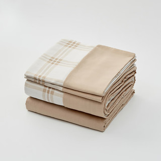 MUJI 柔软洗棉 被套套装 床上用品三/四件套 全棉纯棉 米色小格纹 床单式 单人用：适用1.2米床/三件套