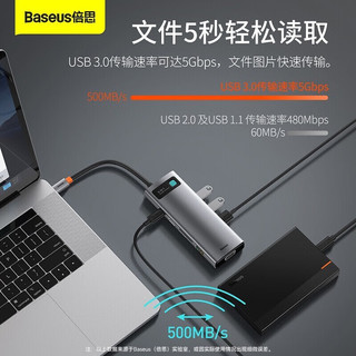 倍思（Baseus） 拓展坞Type-c扩展坞usb3.0分线器macbook苹果电脑转换器高清投屏 【HDMI高清+千兆网口款】深空灰 9合1