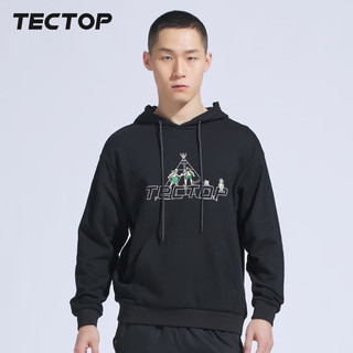 探拓（TECTOP）连帽卫衣男纯棉春秋季潮流简约带帽上衣女生宽松慵懒纯色帽衫 经典黑（通款） S