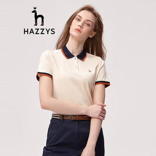 哈吉斯（HAZZYS）女装 夏季款撞色潮流显瘦透气亲柔短袖polo女ASTSE03BF03 乳白色IV 165/88A 40