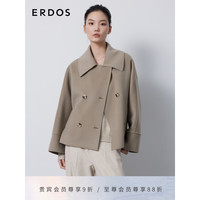 ERDOS 秋冬通勤风宽松纽扣上衣纯色单排扣翻领女毛呢大衣短外套 无花果叶 160/84A/M