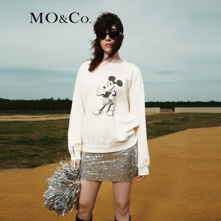 MO&Co.迪士尼米奇联名系列印花卫衣美式复古时尚感上衣女 芦笋白色 XS/155