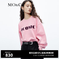 MO&Co.【美拉德】个性标语印花插肩袖短款宽松美式卫衣上衣女 冰粉色 M/165