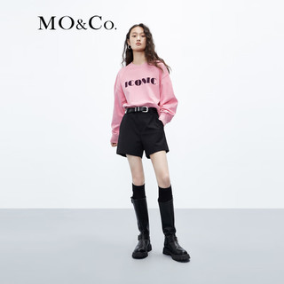 MO&Co.【美拉德】个性标语印花插肩袖短款宽松美式卫衣上衣女 冰粉色 M/165