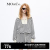 MO&Co.美式复古撞色翻领抽绳摆短款条纹卫衣MBC3SWST03 黑杏条色 M/165