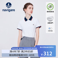 Navigare意大利小帆船短袖POLO衫女2024夏季简约防蚊T恤修身透气上衣 科技白 M