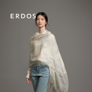 ERDOS 24春夏精纺休闲简约风拼色羊绒轻薄飘逸女士披肩围巾 冰沙绿 195cmX70cm