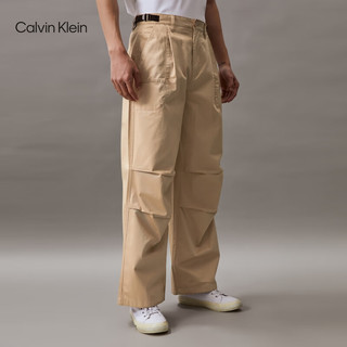 Calvin Klein Jeans24春夏男士街头潮流打褶宽松阔腿工装休闲裤J325357 PF2-卡其 30