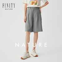 菲妮迪（FINITY）【NATURE系列】菲妮迪品牌休闲裤2024春灰绿色高腰直筒短裤女 灰绿色 S