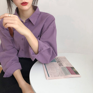 瓦梵希（WAFANXI）复古紫色衬衫女韩版设计感小众别致上衣早春气质长袖衬衣 紫色 S 【75-95斤】