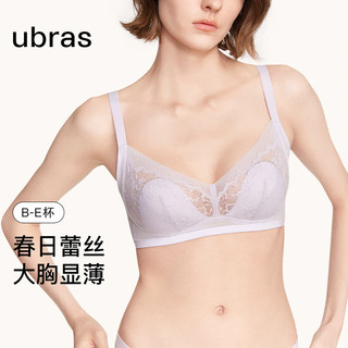 ubras24年春日蕾丝丰盈包裹大杯文胸内衣女无钢圈胸罩性感大胸显瘦 黑色 XXL+