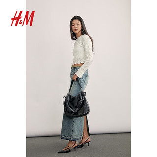 H&M2024春季女装女士简约风潮流时尚纹理感汗布上衣1233310 白色 155/80A