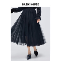 百家好（Basic House）网纱长裙春季2024高腰显瘦黑色半身裙女裙子 黑色 XL