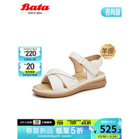 Bata时装凉鞋女2024夏商场百搭羊皮厚底通勤一字带鞋AYI06BL4 米白 38