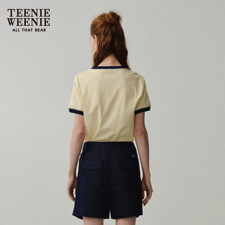 Teenie Weenie小熊女装2024春夏时髦撞色圆领短袖T恤印花上衣 浅黄色 155/XS