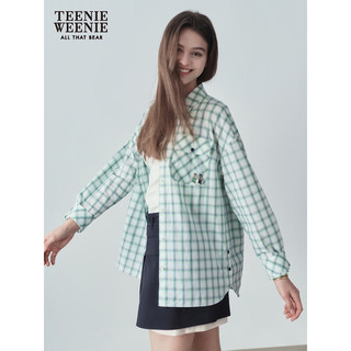 Teenie Weenie小熊2024年夏季格纹衬衫时尚学院风长袖衬衣女士 绿色 170/L