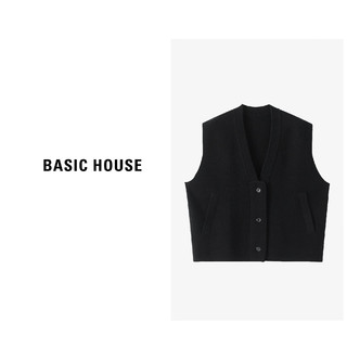 Basic House/百家好黑白条纹无袖马甲针织衫宽松开衫外套女春季小香风 白色 M（80-120斤）